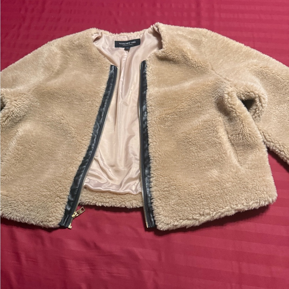 Marc New York Beige Faux Fur Jacket with Black Accents